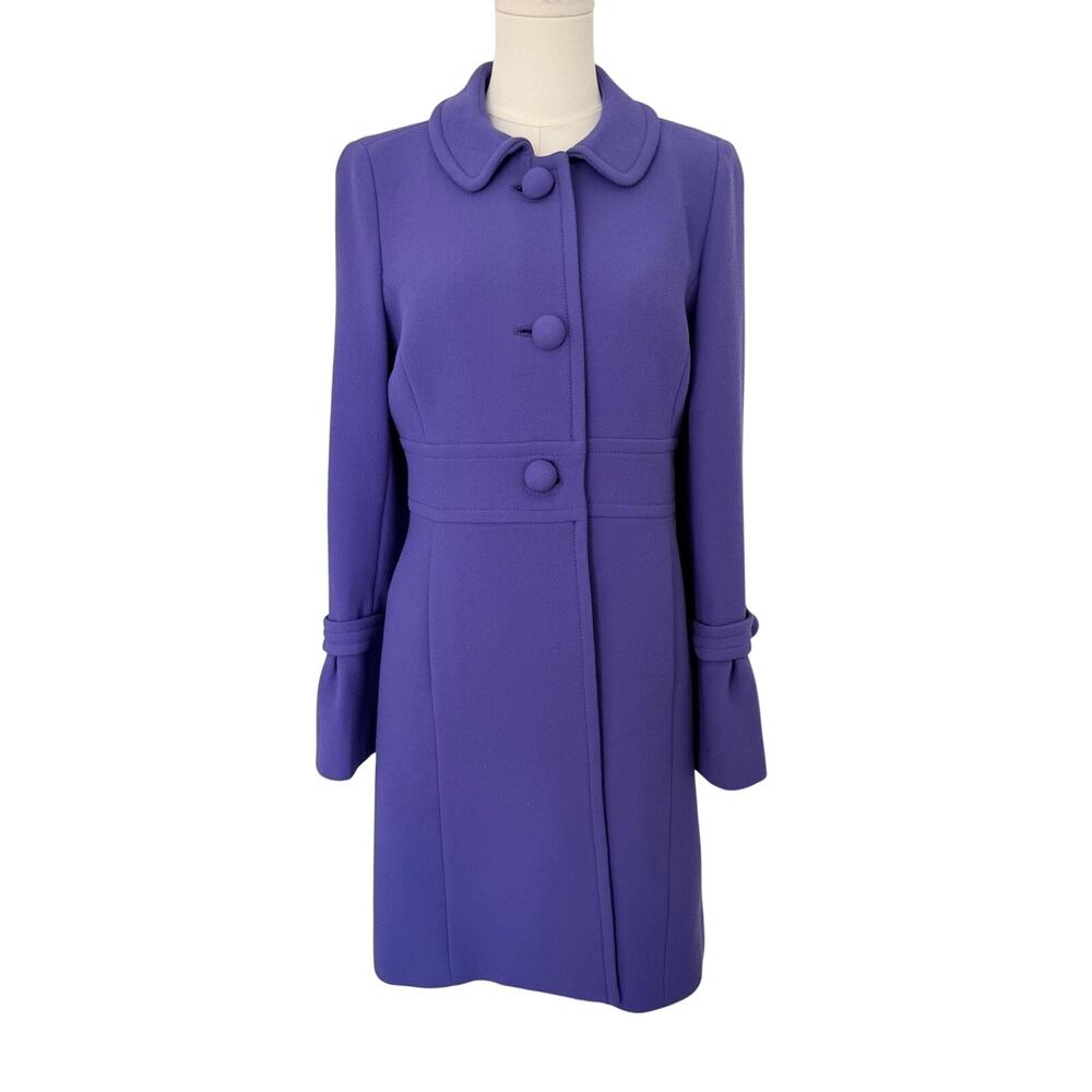 J.Crew (6) Purple Wool Fit & Flare Dress Coat Peter Pan Collar Mod Retro